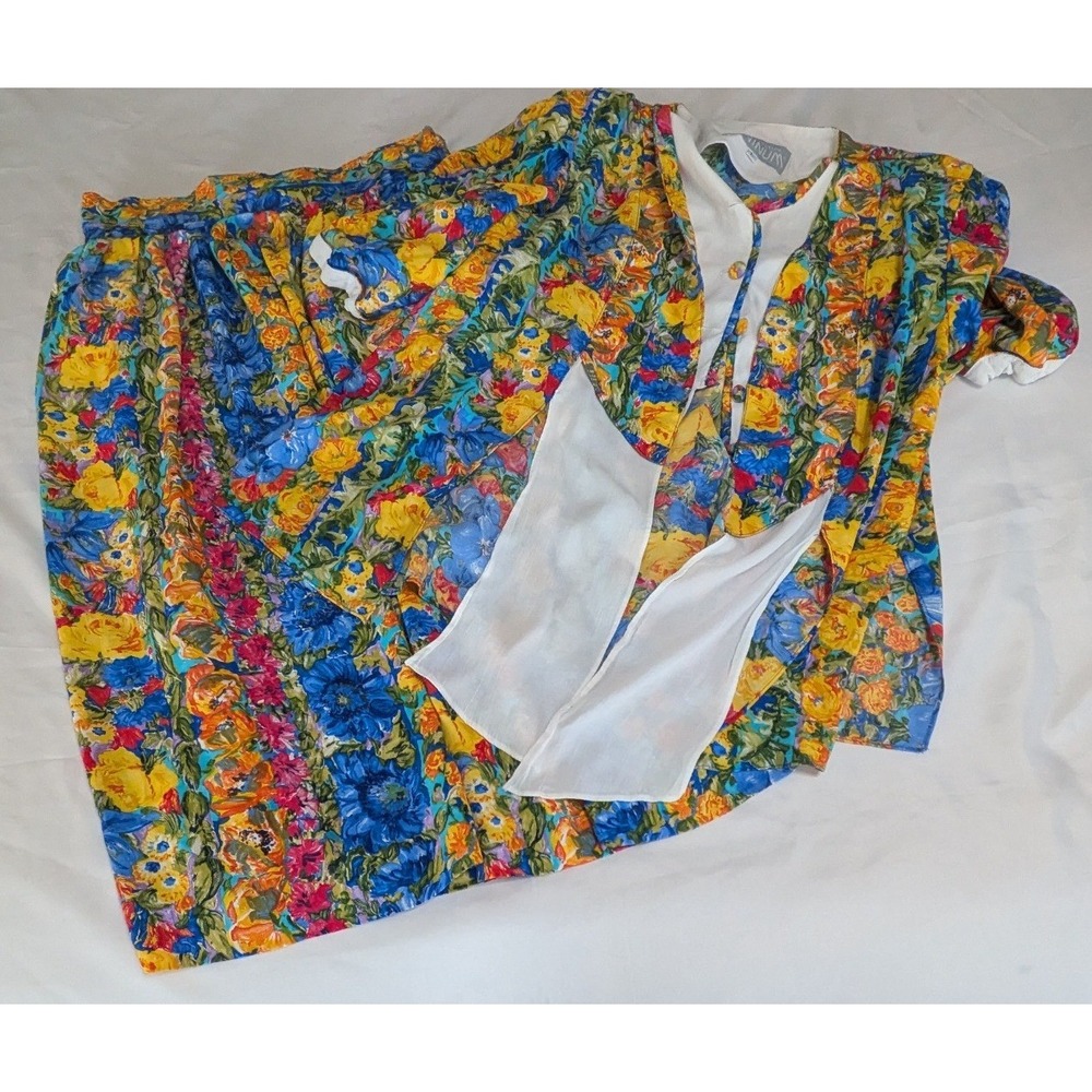 Dorothy Schoelen Platinum Skirt Set Women L 14 Multicolor Floral Excellent‎ USA